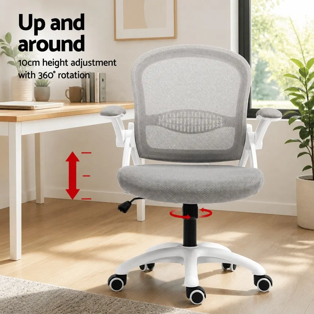 Office Chair for Work Study Gaming Mid Back Adjustable Grey White