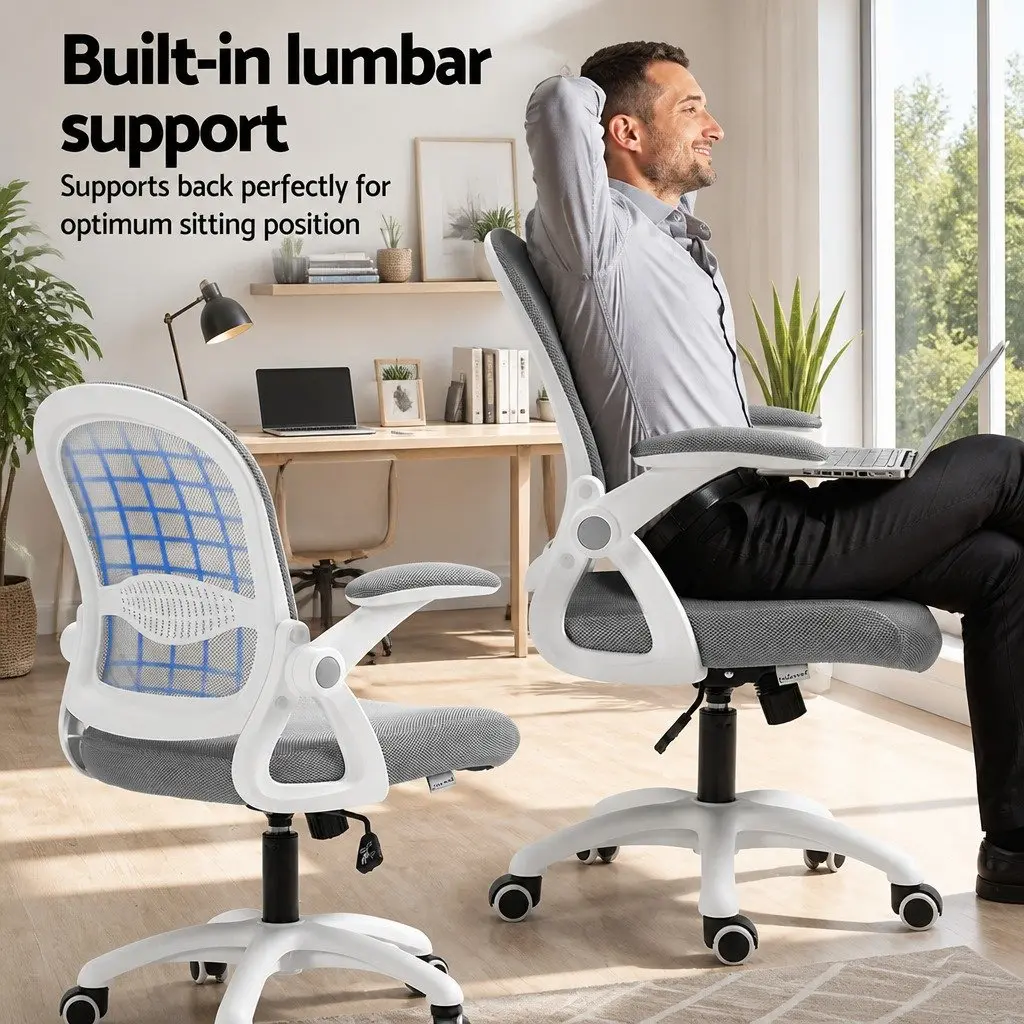 Office Chair for Work Study Gaming Mid Back Adjustable Grey White