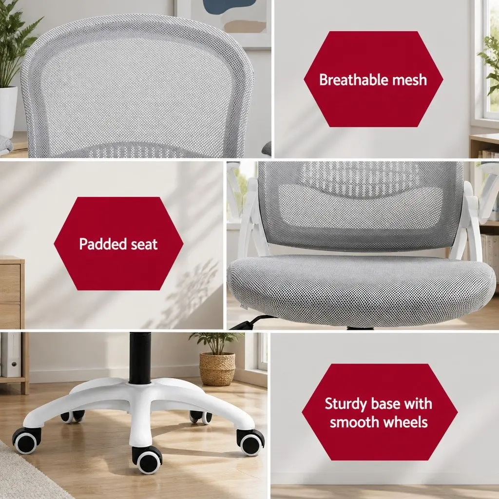 Office Chair for Work Study Gaming Mid Back Adjustable Grey White