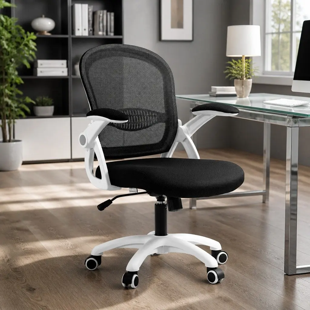 Mesh Office Chair Mid Back Black Adjustable Height Breathable Ergonomic Seat