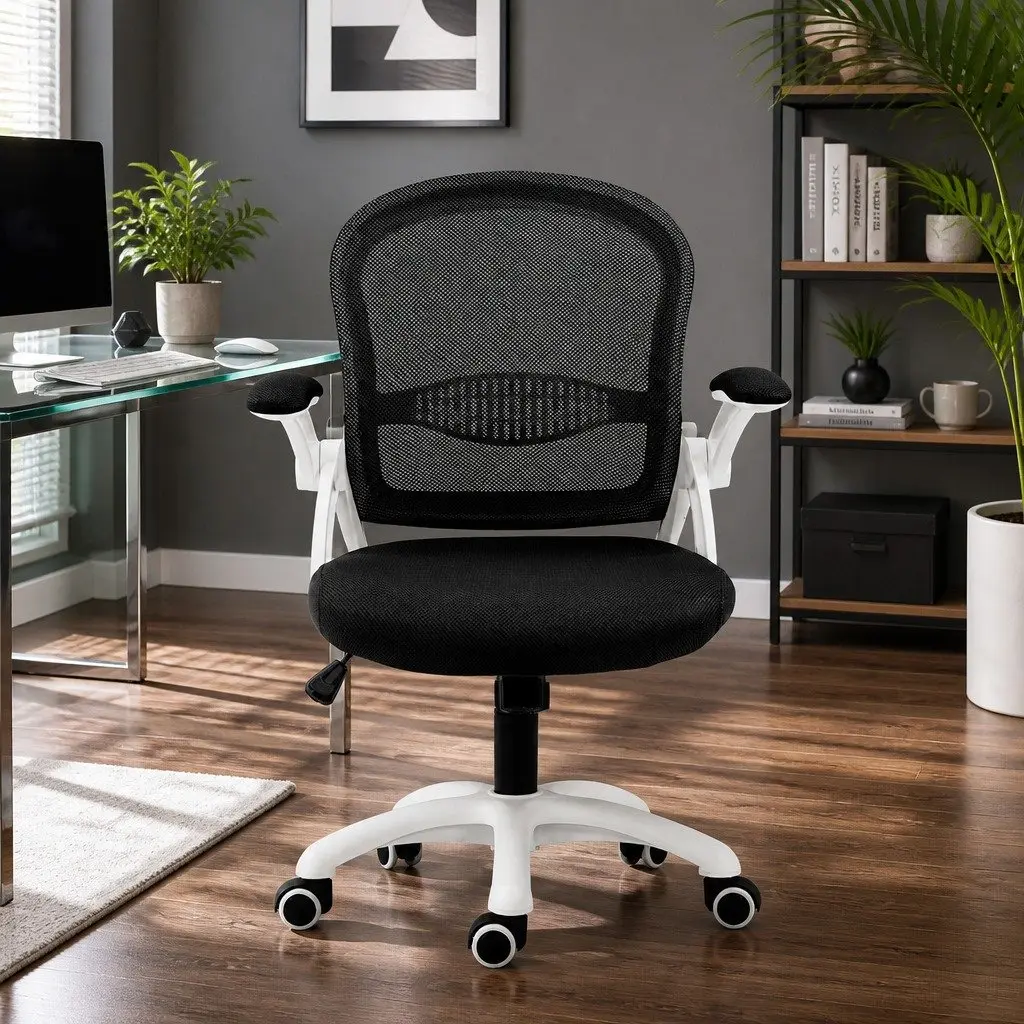 Mesh Office Chair Mid Back Black Adjustable Height Breathable Ergonomic Seat