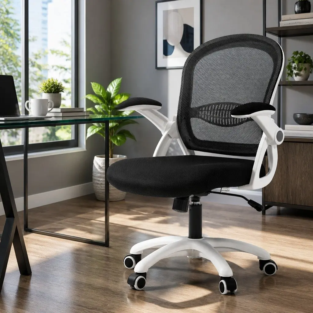 Mesh Office Chair Mid Back Black Adjustable Height Breathable Ergonomic Seat