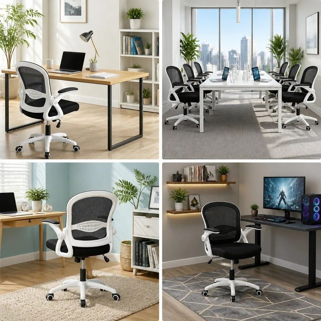 Mesh Office Chair Mid Back Black Adjustable Height Breathable Ergonomic Seat