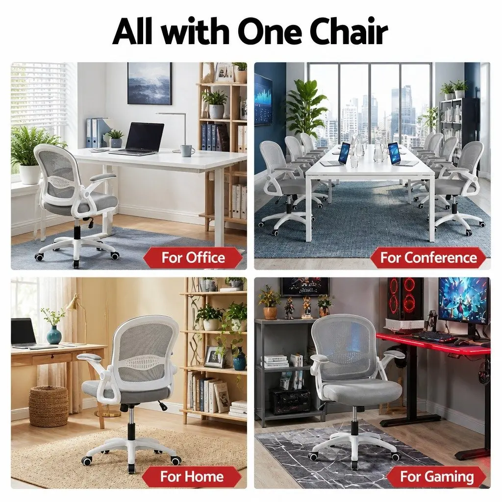 Mesh Office Chair for Office and Desk Grey Mid Back Adjustable Height 360 Swivel Tilt