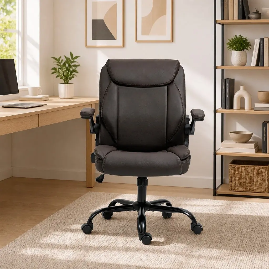 Executive Office Chair for Home Office Mid Back Brown Adjustable Height Swivel Seat