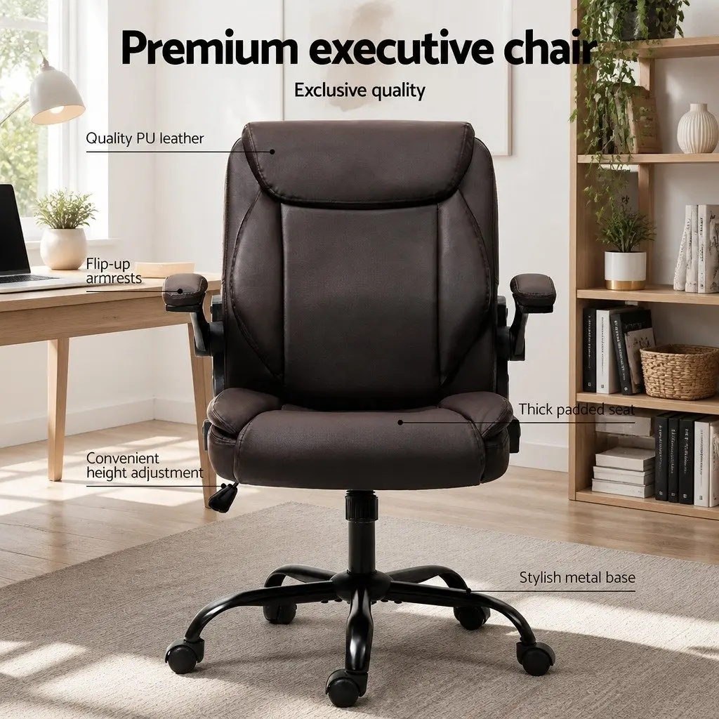 Executive Office Chair for Home Office Mid Back Brown Adjustable Height Swivel Seat