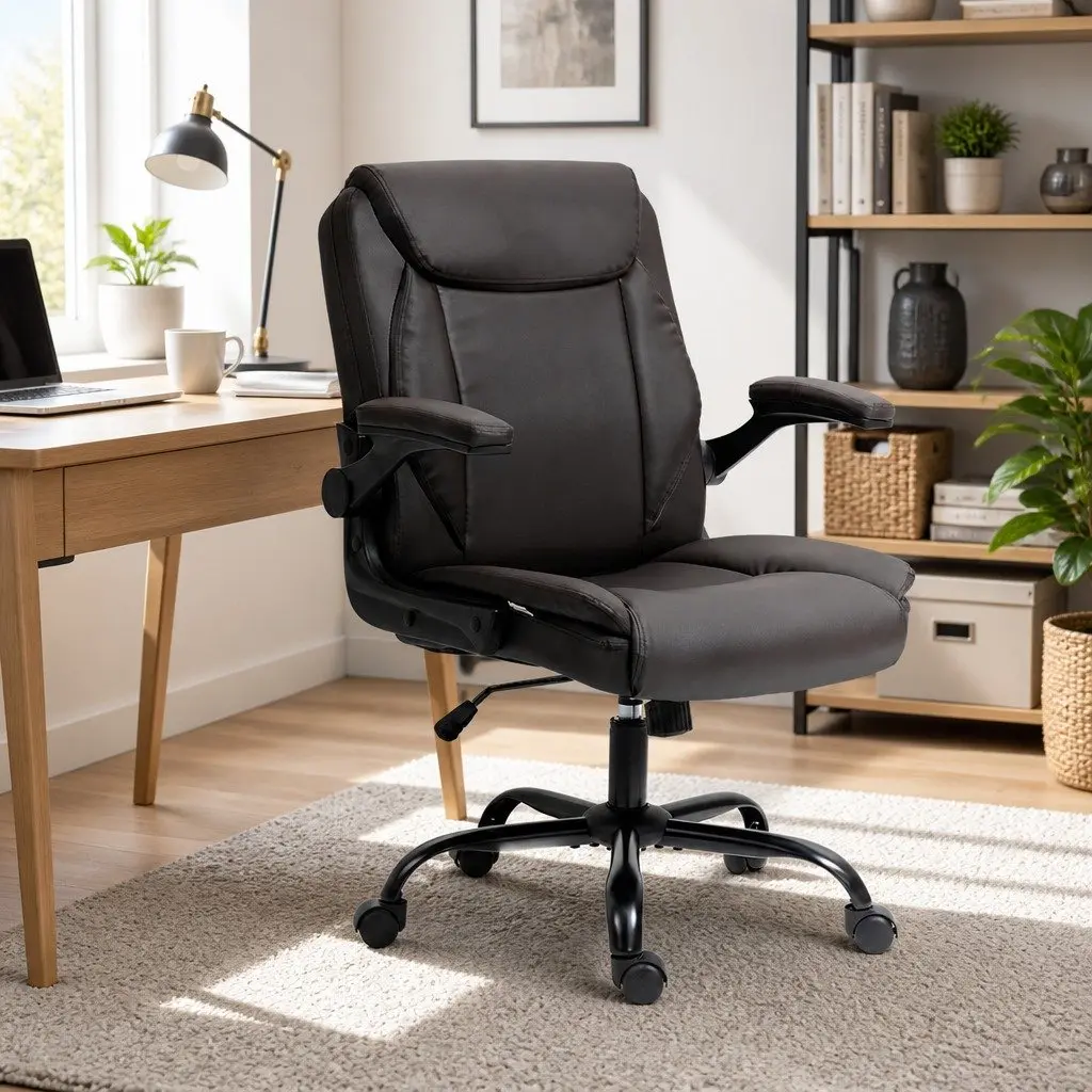 Executive Office Chair for Home Office Mid Back Brown Adjustable Height Swivel Seat