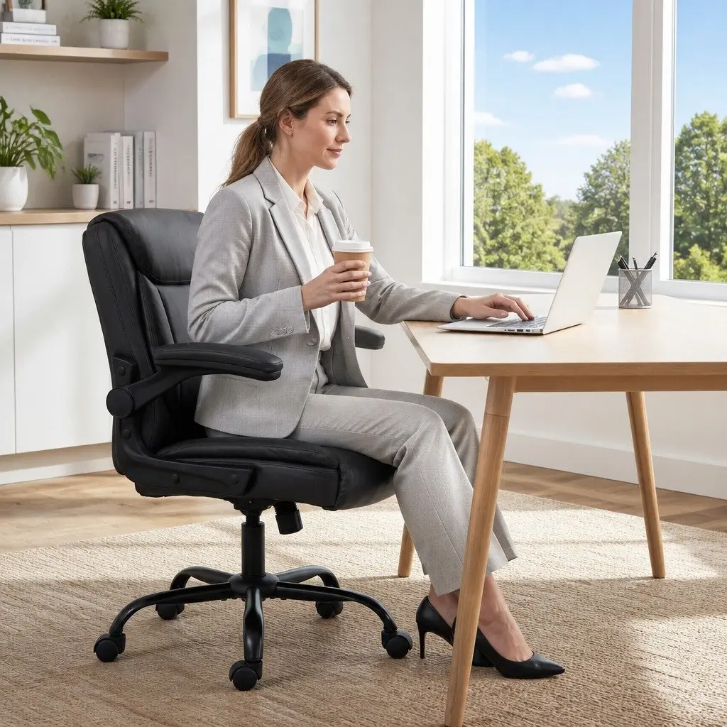 Executive Office Chair for Home Office Mid Back Brown Adjustable Height Swivel Seat