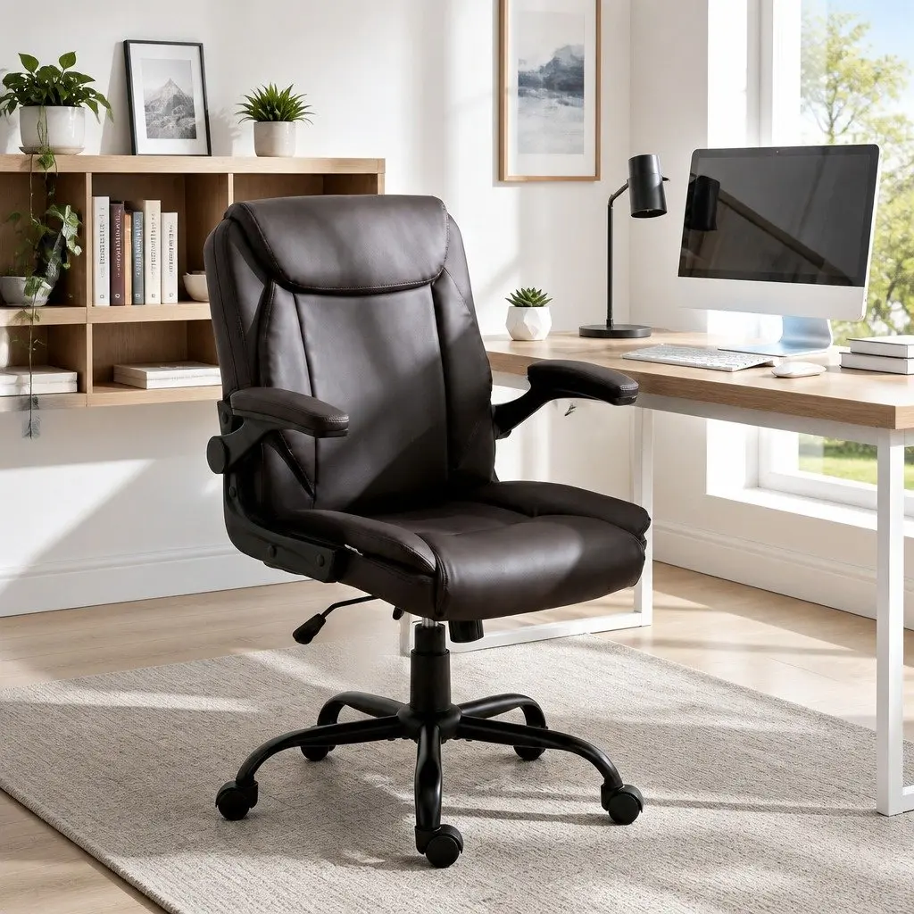 Executive Office Chair for Home Office Mid Back Brown Adjustable Height Swivel Seat