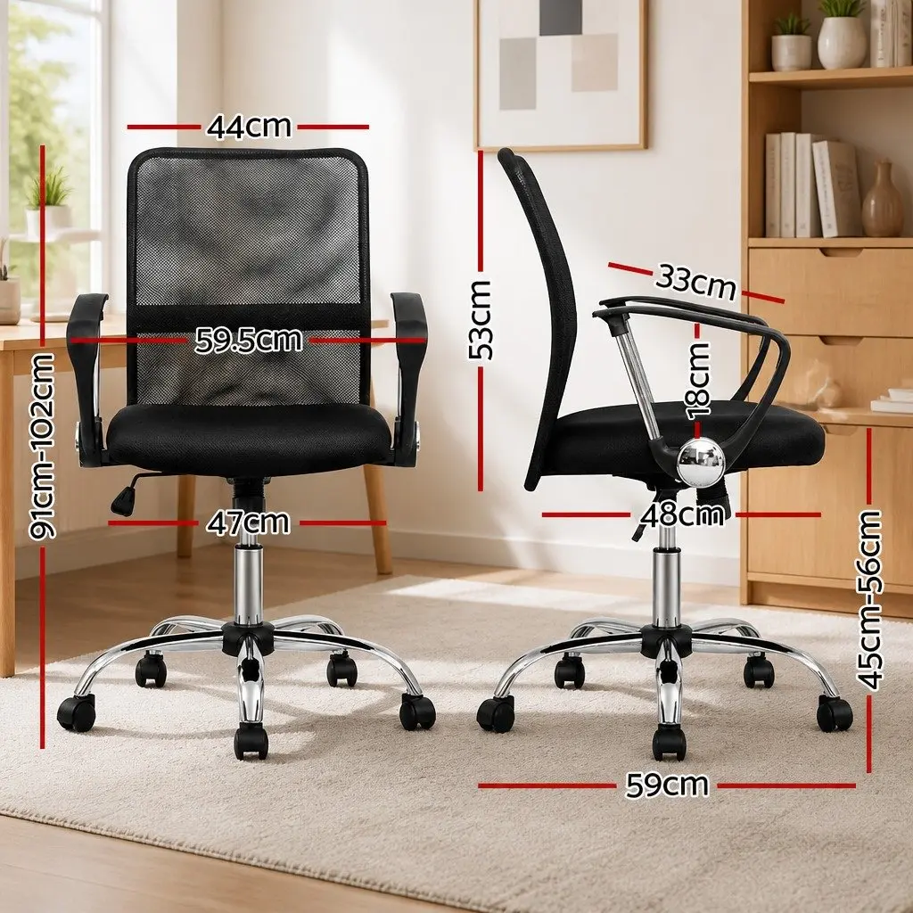 Mesh Office Chair for Office and Desk Black Mid Back 360° Rotatable Tilt Height Adjustable