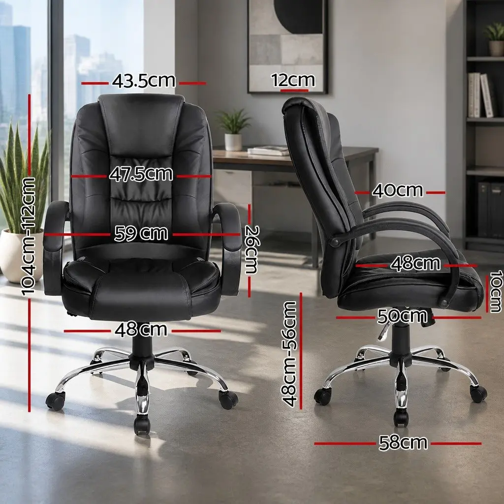 High Back Executive Office Chair Padded Desk Seat Black PU Leather Tilt Swivel