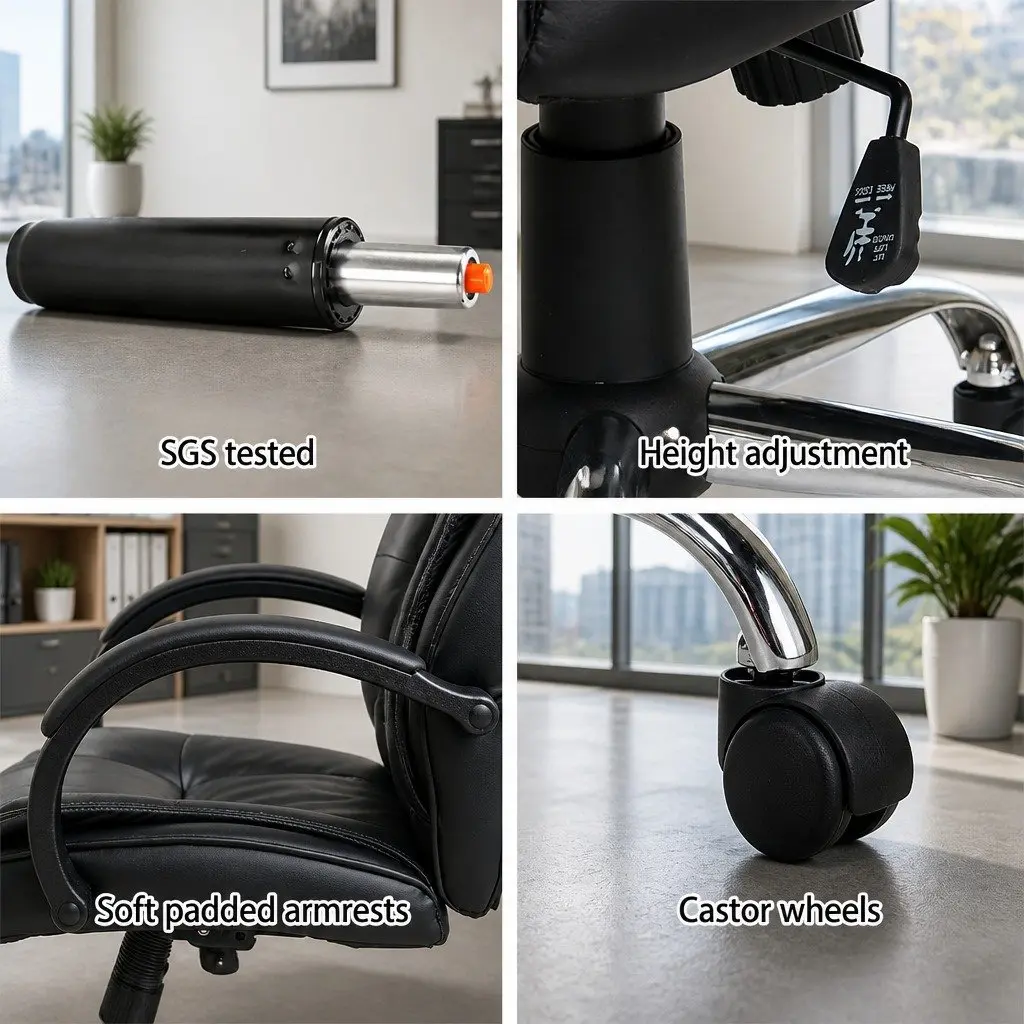 High Back Executive Office Chair Padded Desk Seat Black PU Leather Tilt Swivel