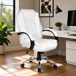 Executive Office Chair White High Back Tilt Swivel Padded Headrest Armrests