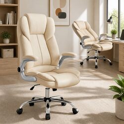 Beige High Back Executive Office Chair with Chrome Base