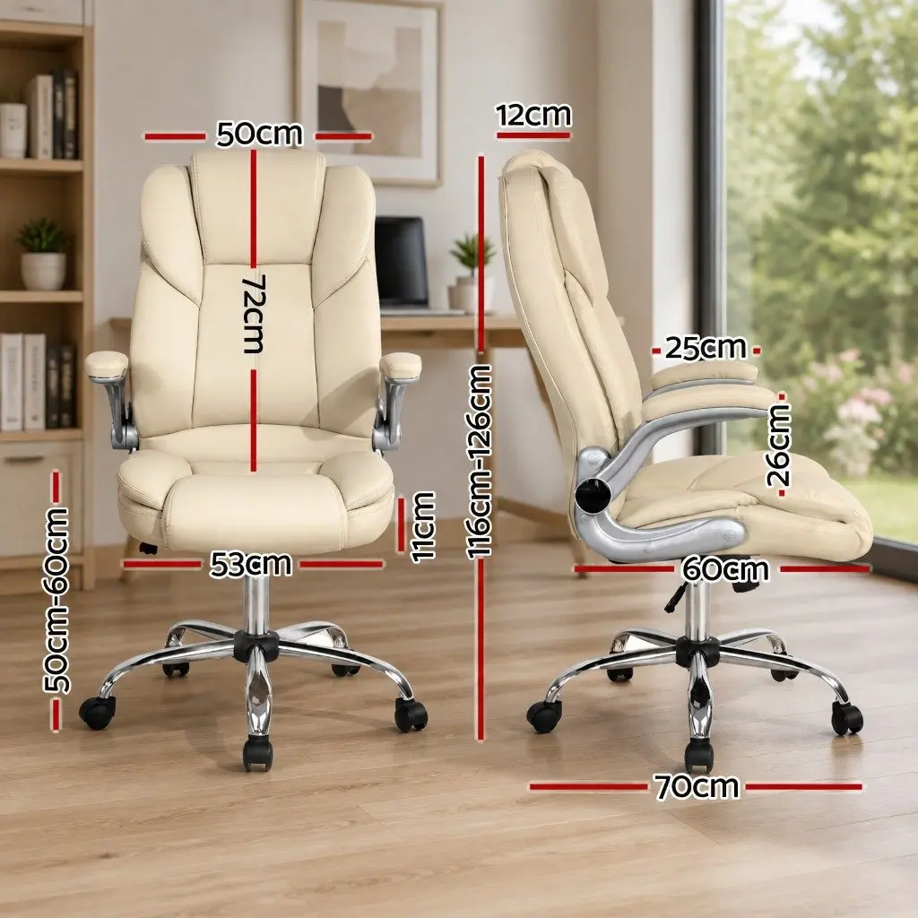Beige High Back Executive Office Chair with Chrome Base
