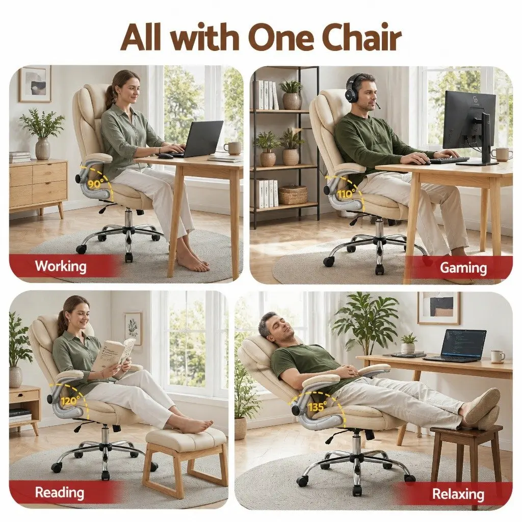 Beige High Back Executive Office Chair with Chrome Base