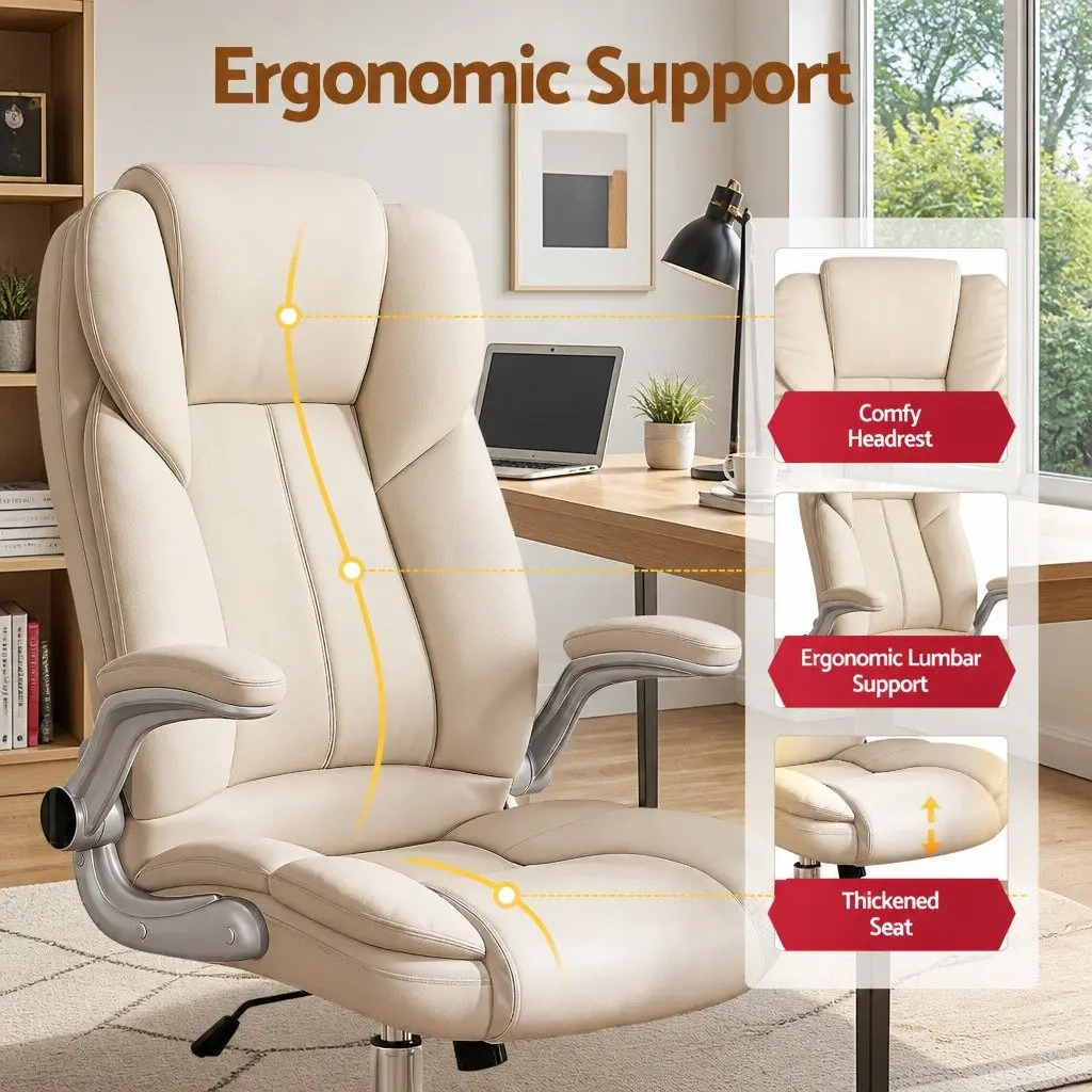 Beige High Back Executive Office Chair with Chrome Base