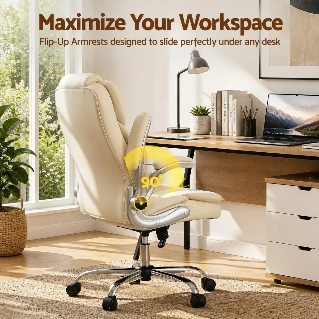 Beige High Back Executive Office Chair with Chrome Base