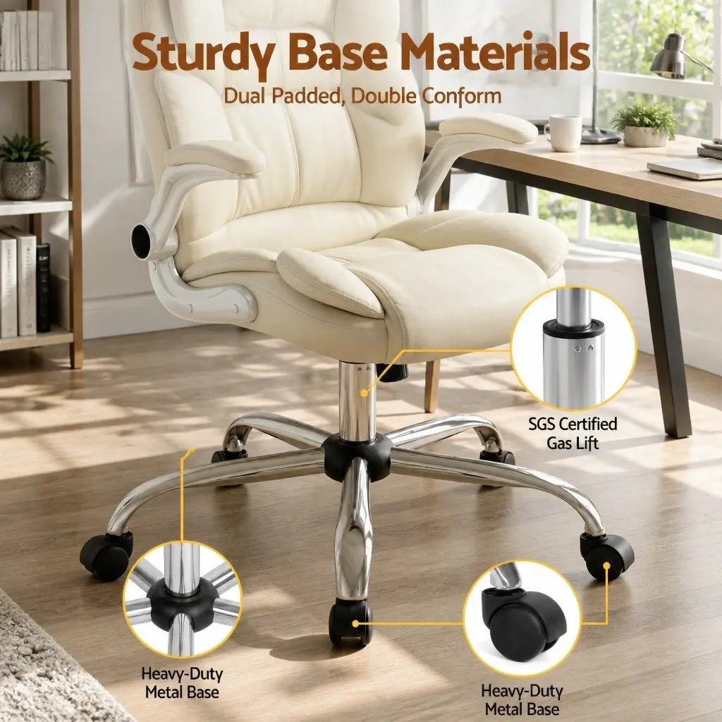 Beige High Back Executive Office Chair with Chrome Base