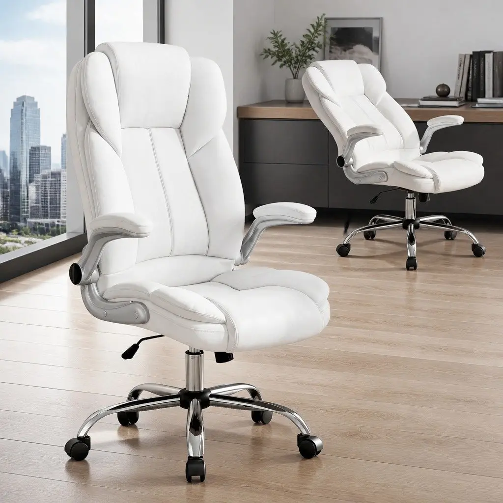 High Back White Leather Office Chair