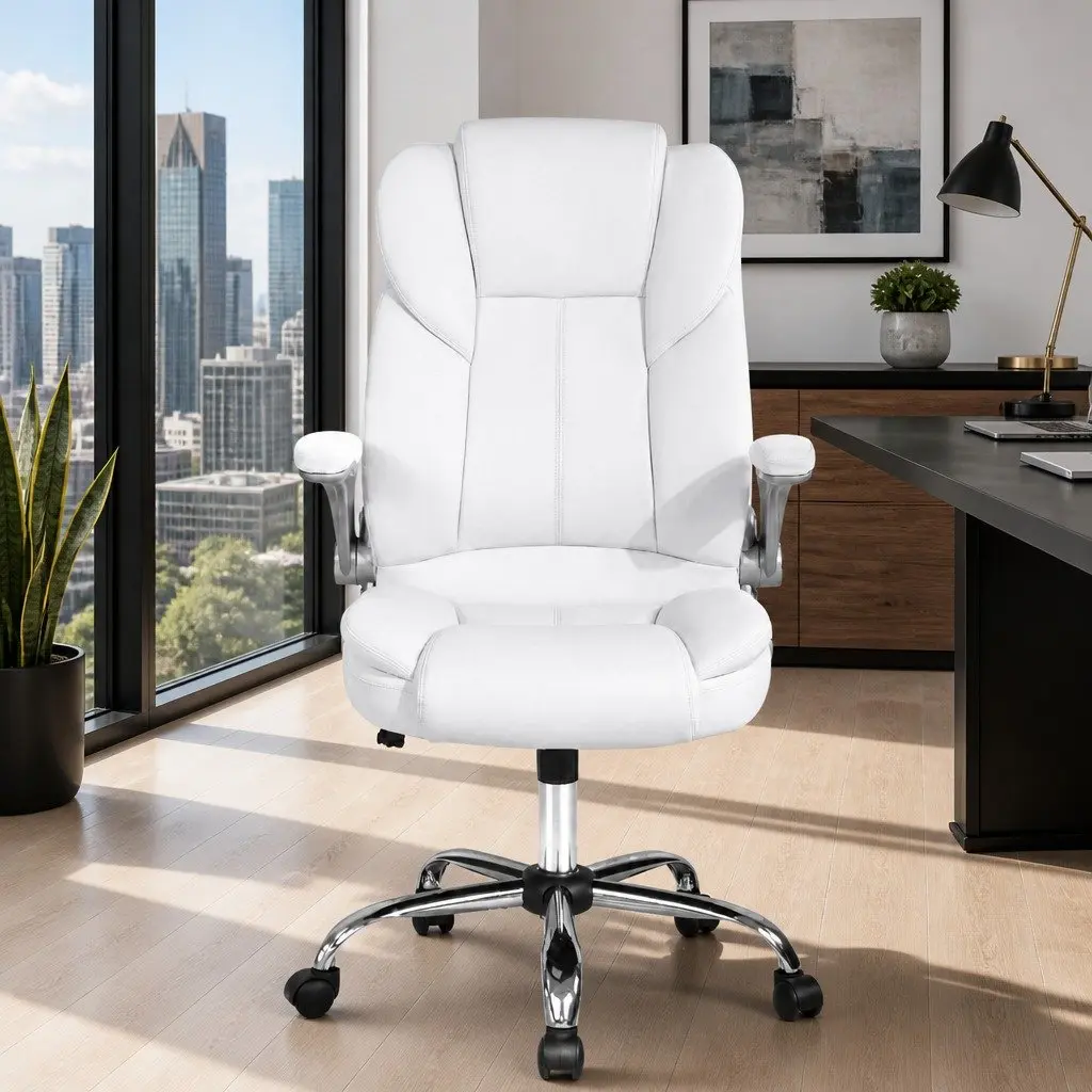 High Back White Leather Office Chair