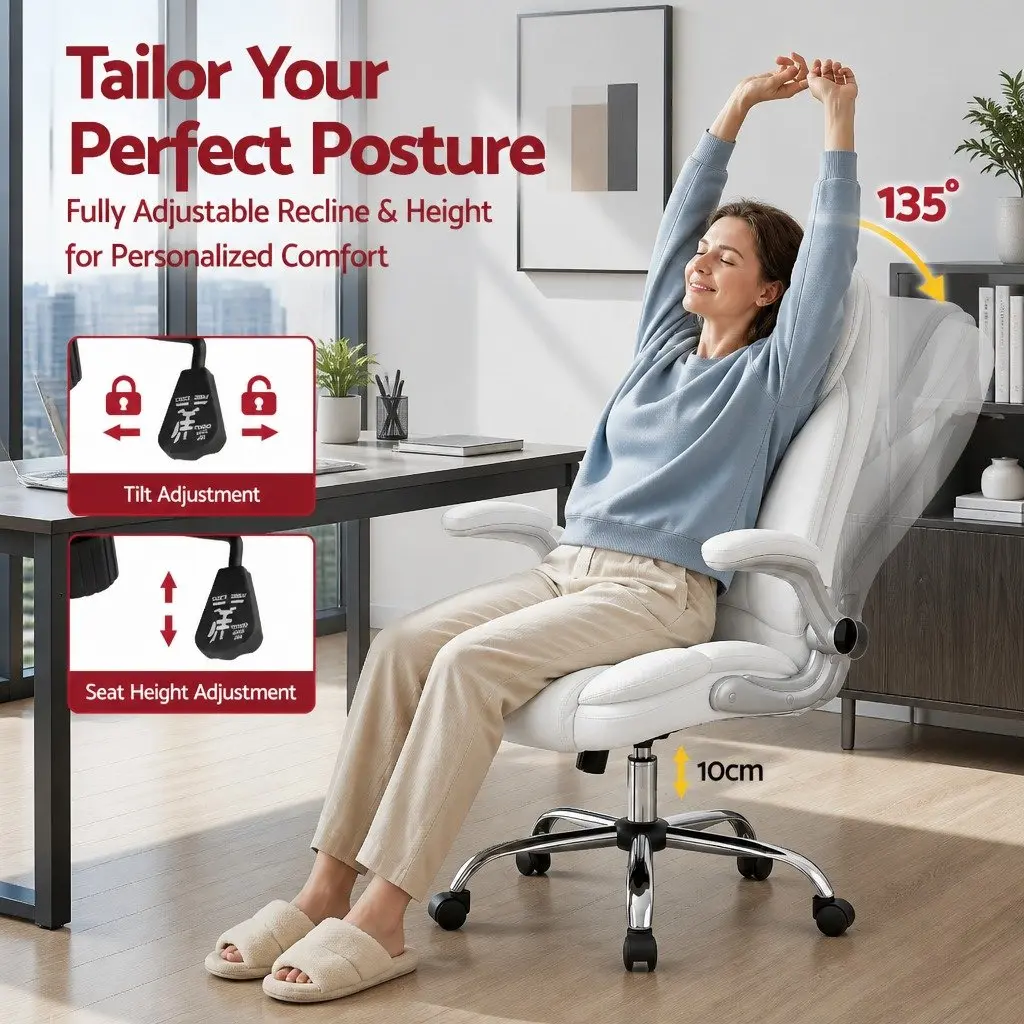 High Back White Leather Office Chair