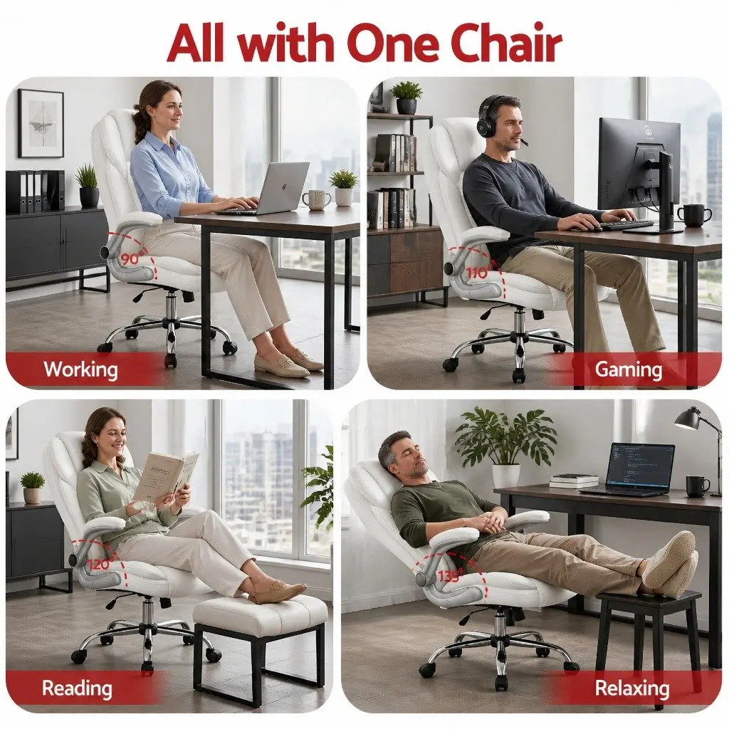 High Back White Leather Office Chair