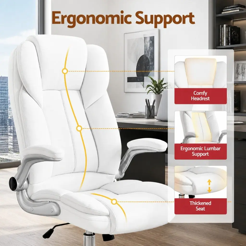 High Back White Leather Office Chair