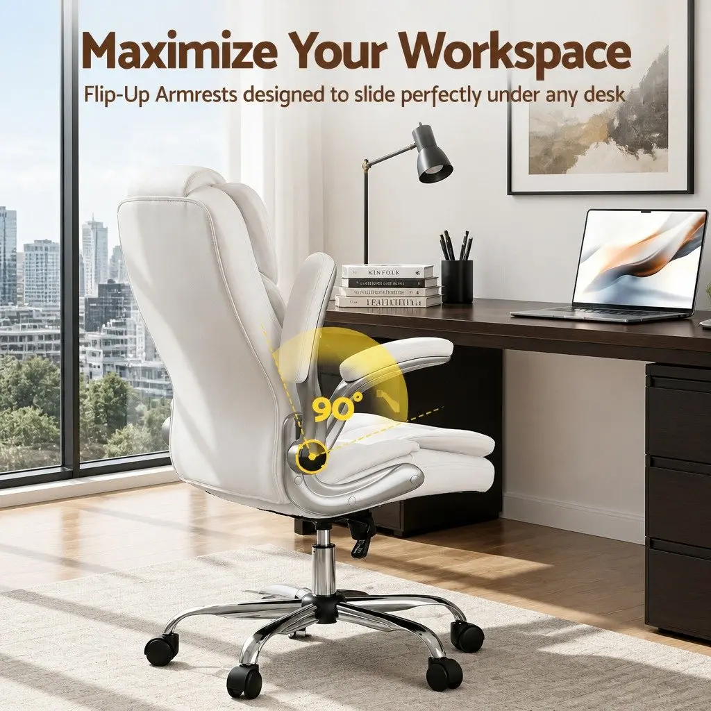 High Back White Leather Office Chair