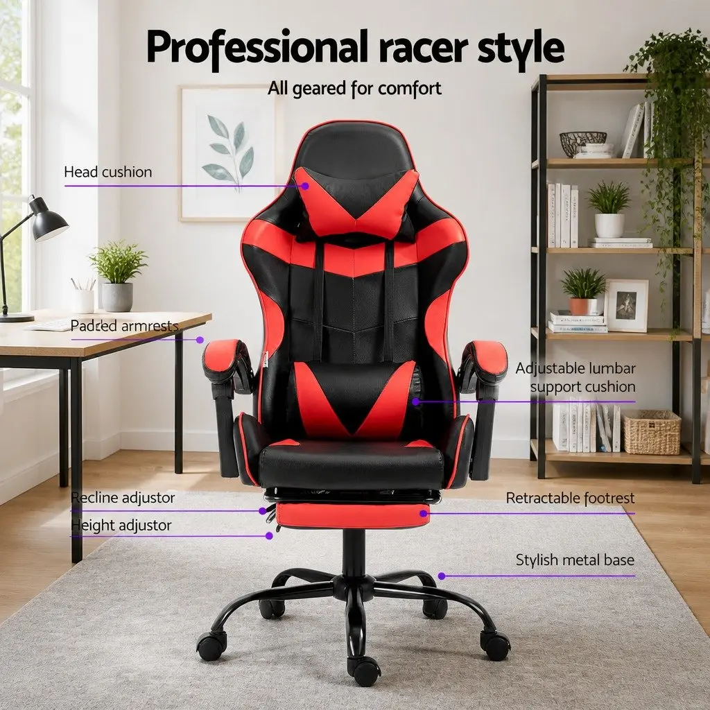 Gaming Office Chair Recliner with Footrest High Back Adjustable Seat