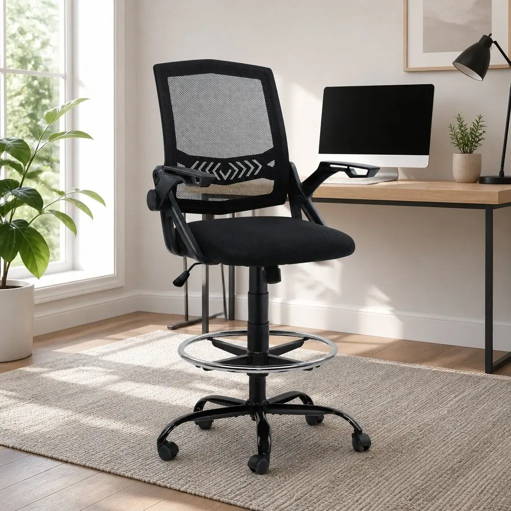 Drafting Stool with Adjustable Height and Chrome Footrest