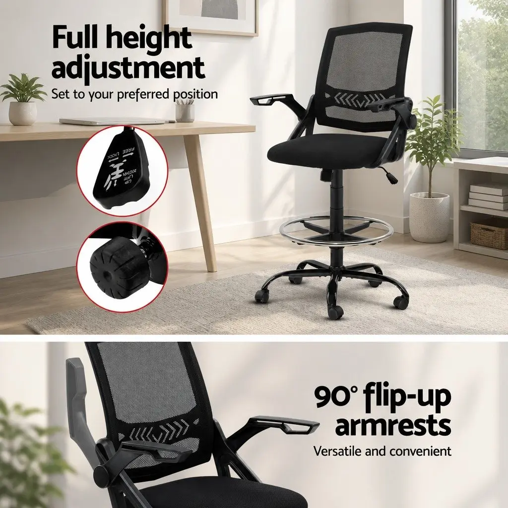 Drafting Stool with Adjustable Height and Chrome Footrest