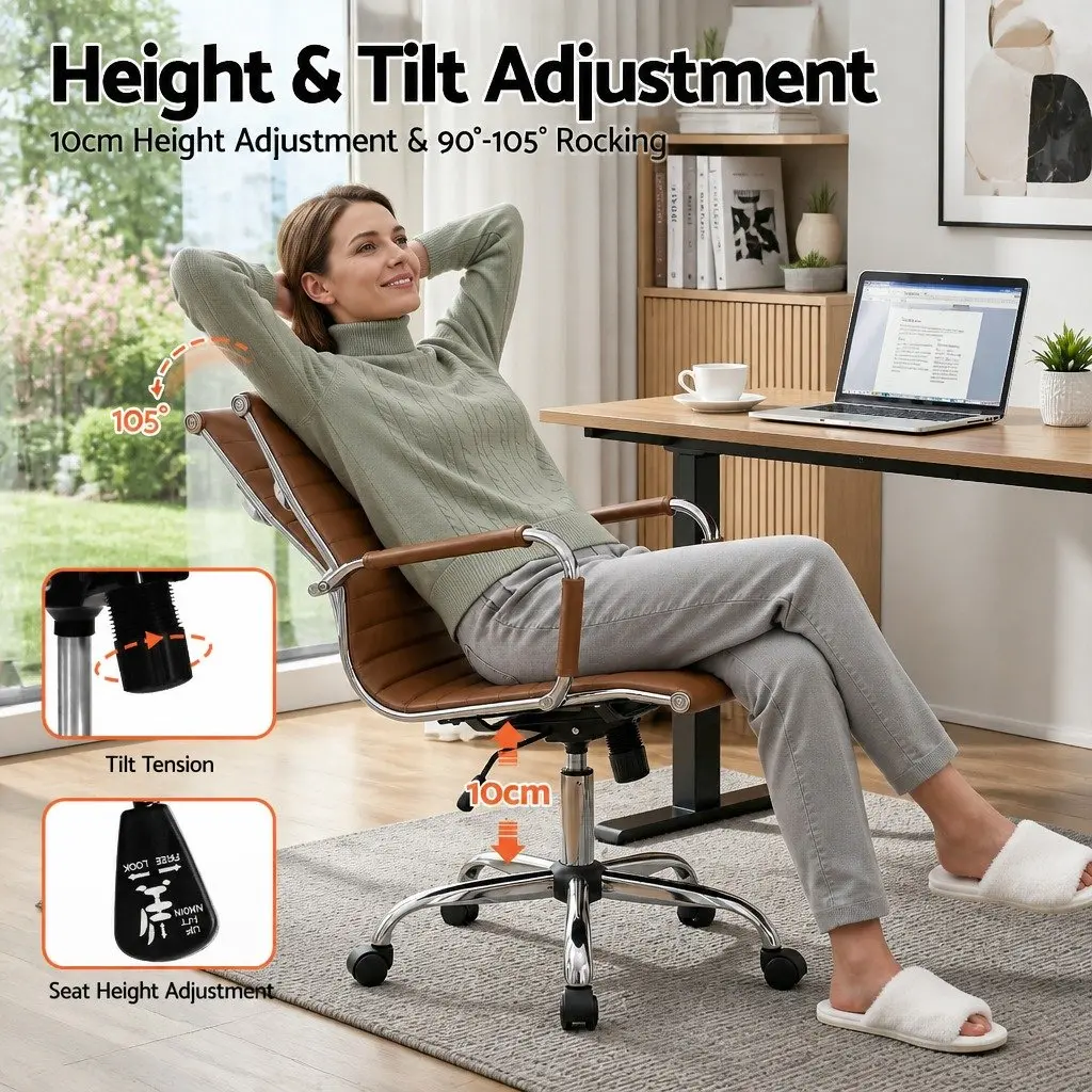 Office Conference Chair Mid Back PU Leather Adjustable Height Tilt Rotation