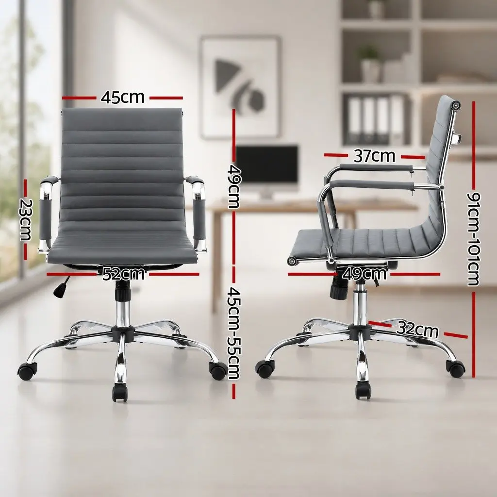 Mid Back Grey PU Leather Office Chair with Chrome Base