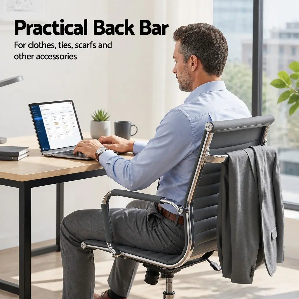 Mid Back Grey PU Leather Office Chair with Chrome Base