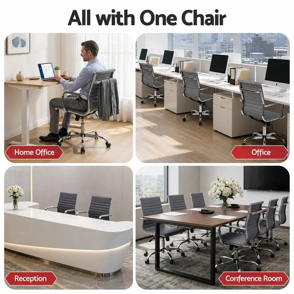 Mid Back Grey PU Leather Office Chair with Chrome Base