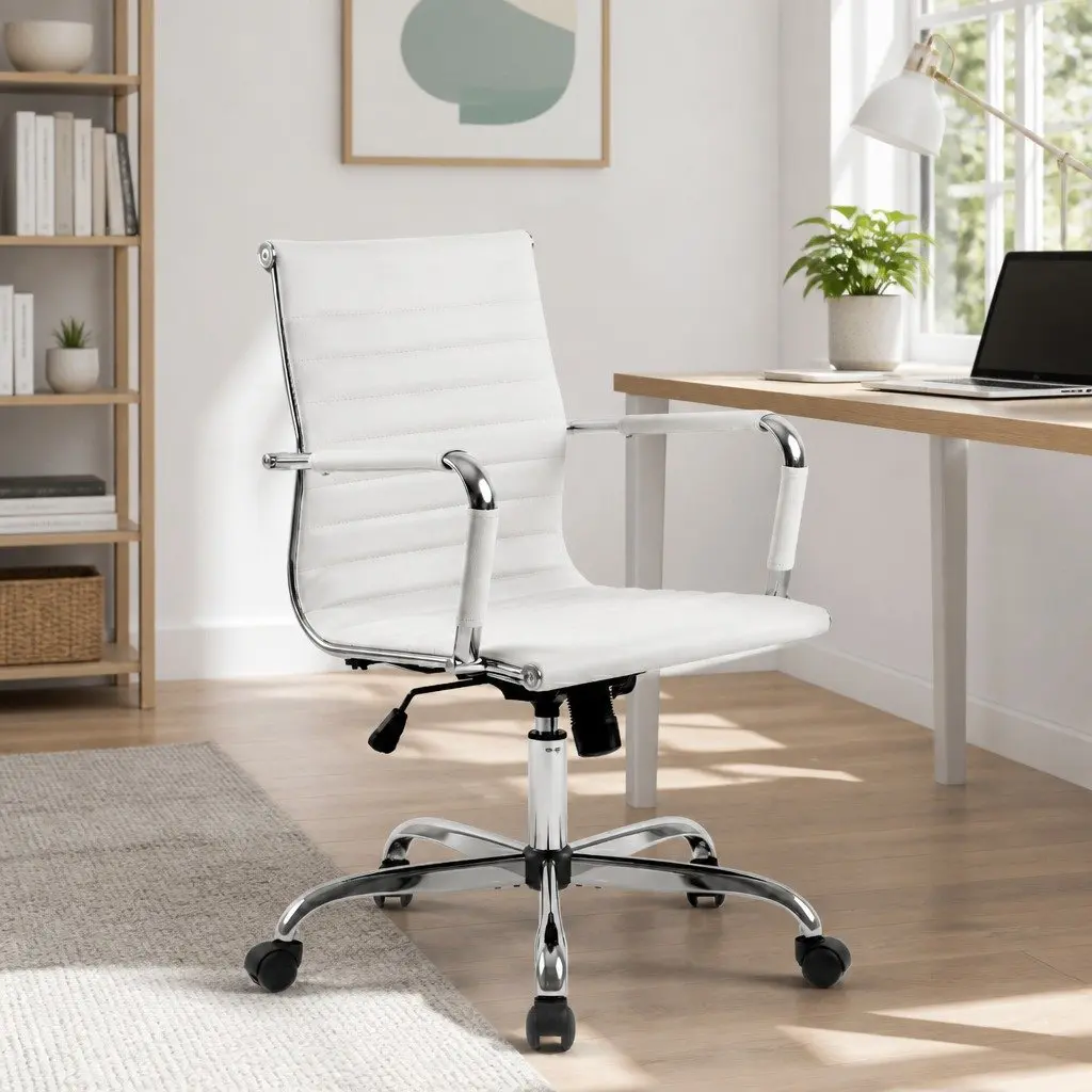 Mid Back White Leather Office Chair