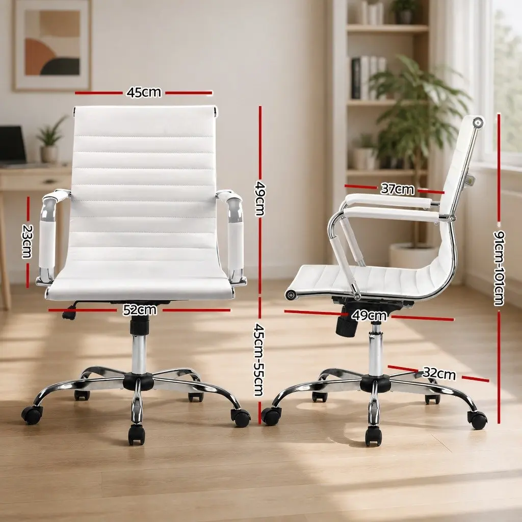 Mid Back White Leather Office Chair