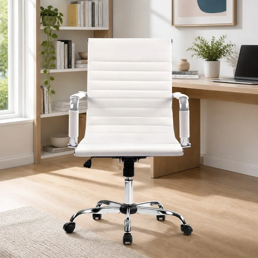 Mid Back White Leather Office Chair