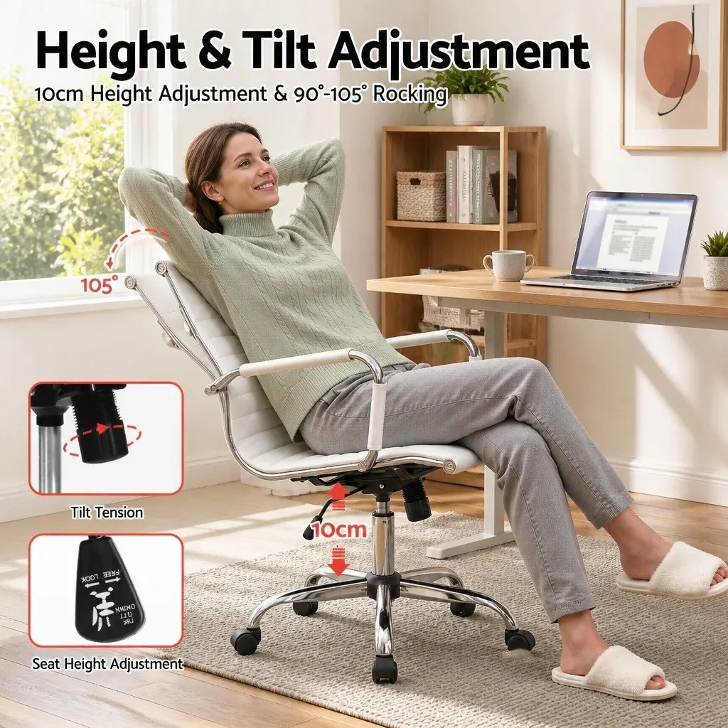 Mid Back White Leather Office Chair