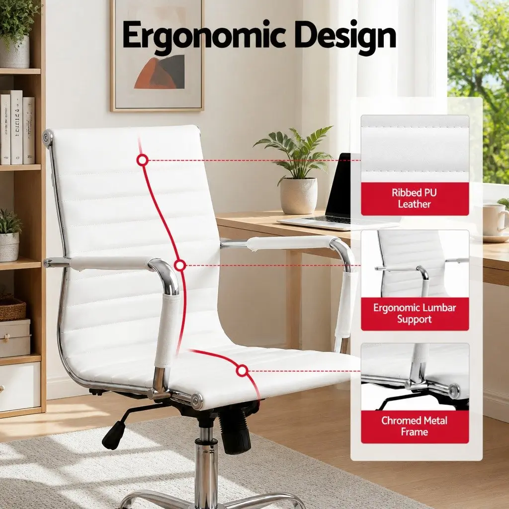 Mid Back White Leather Office Chair