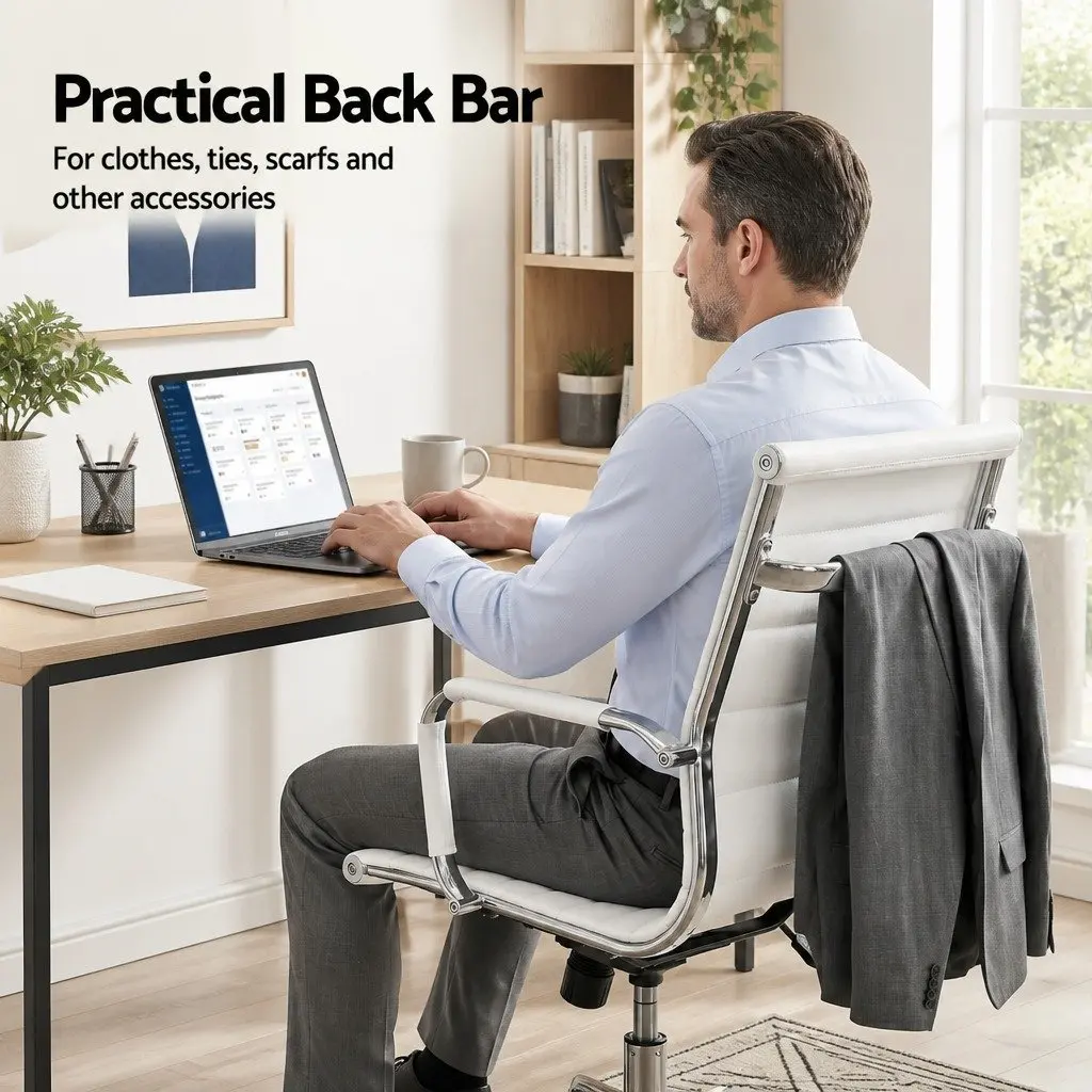 Mid Back White Leather Office Chair