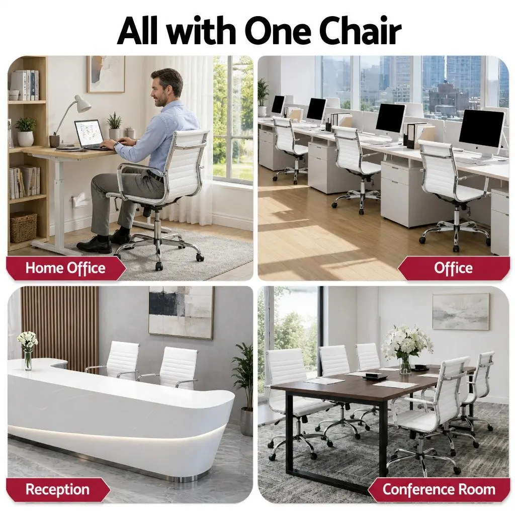 Mid Back White Leather Office Chair