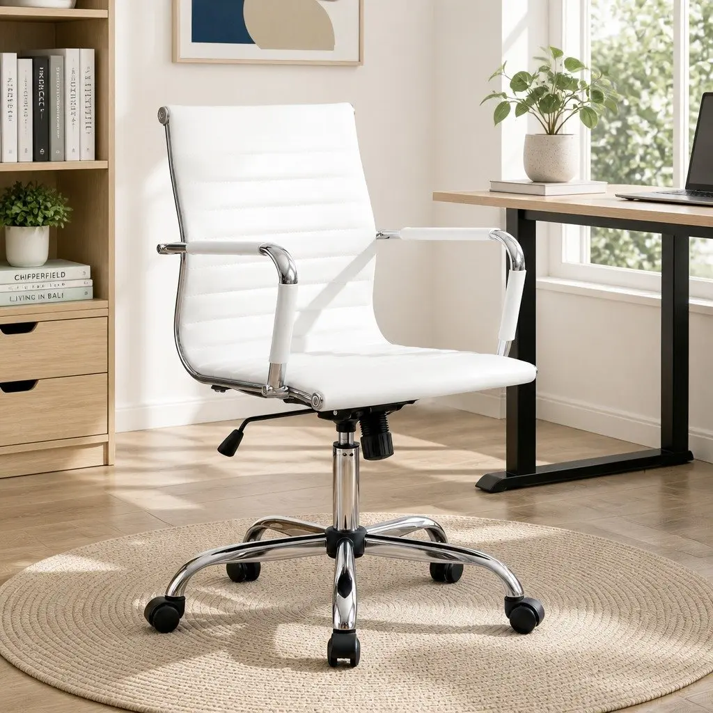 Mid Back White Leather Office Chair