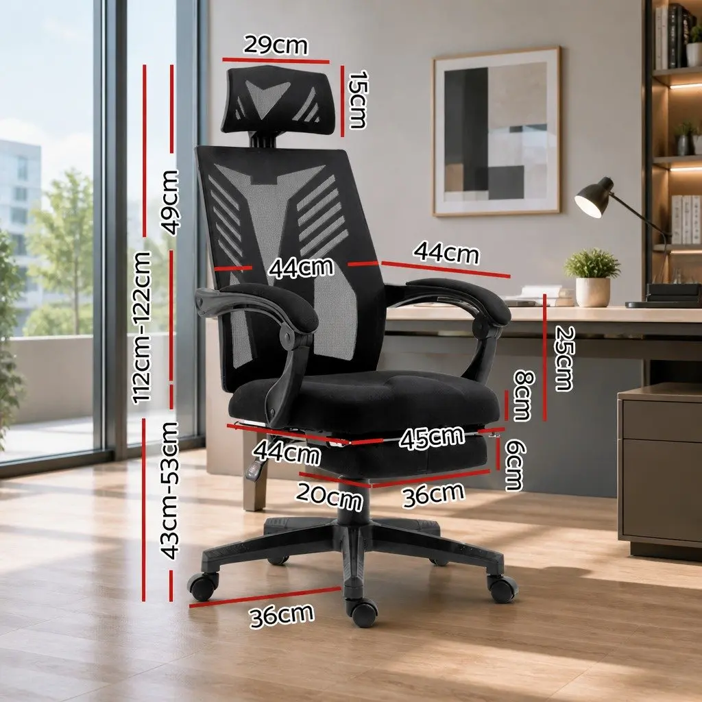 Mesh Office Chair Recliner Black High-Back Adjustable Headrest 150 Degree