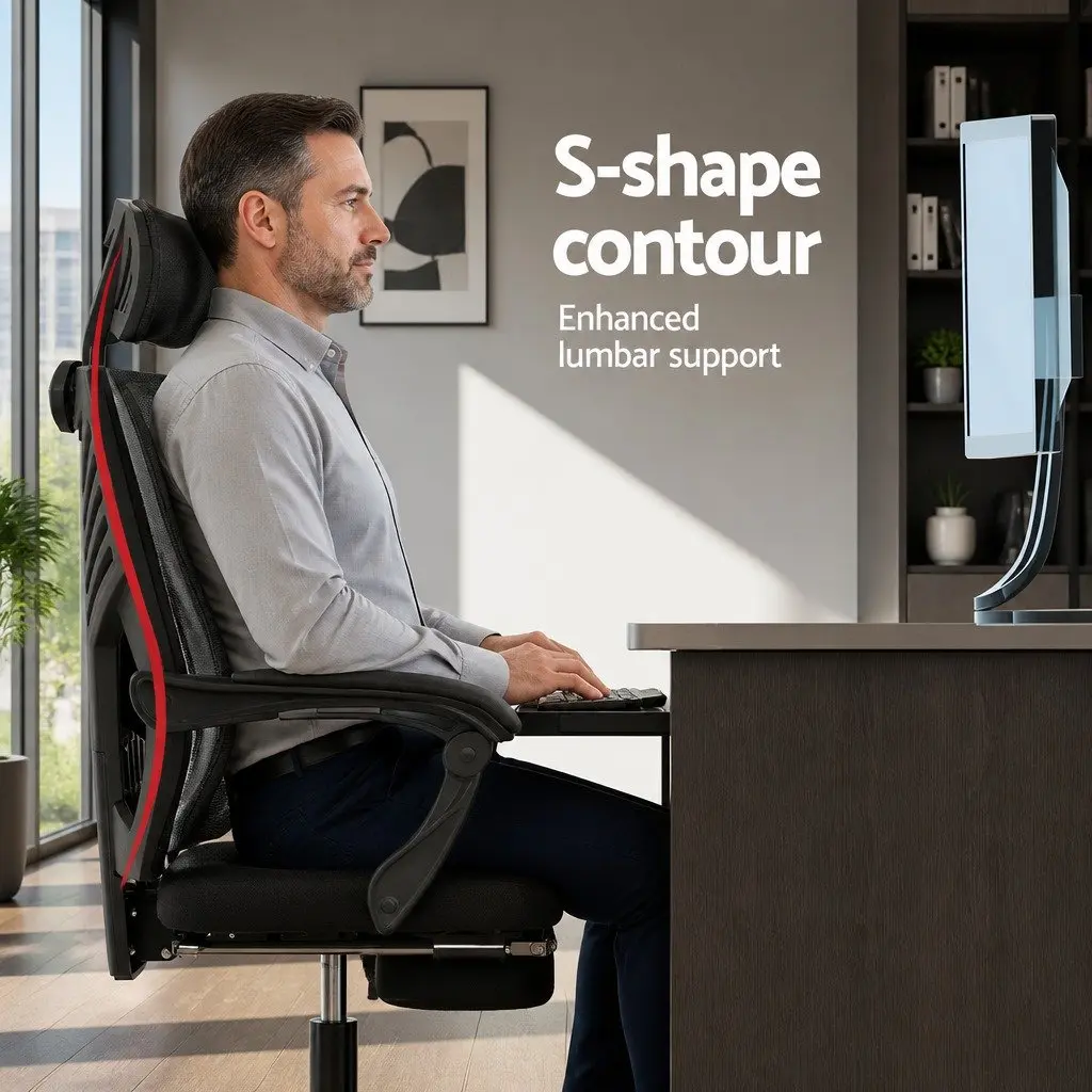 Mesh Office Chair Recliner Black High-Back Adjustable Headrest 150 Degree