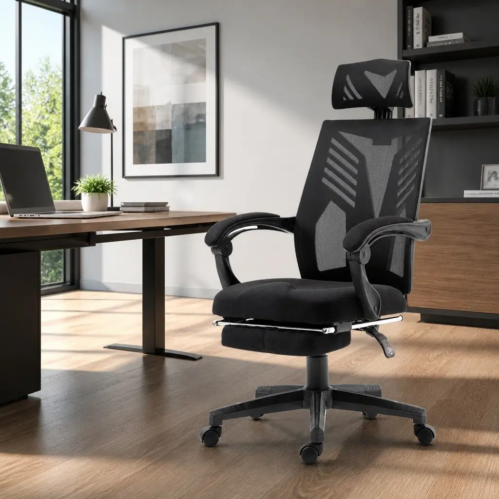 Mesh Office Chair Recliner Black High-Back Adjustable Headrest 150 Degree