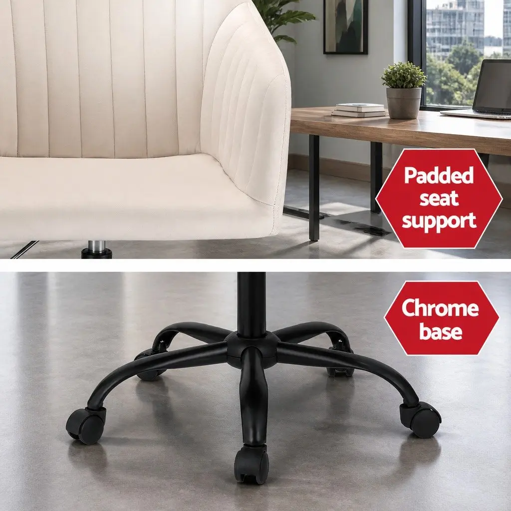 Mid Back Office Chair Cream Velvet Seat with 360 Degree Swivel and Adjustable Height for Home or Office Use