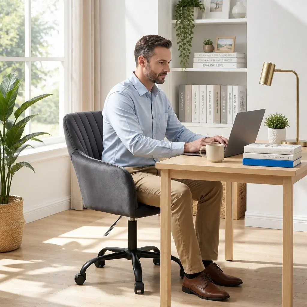 Dark Grey Velvet Office Chair