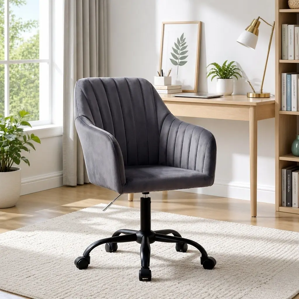 Dark Grey Velvet Office Chair